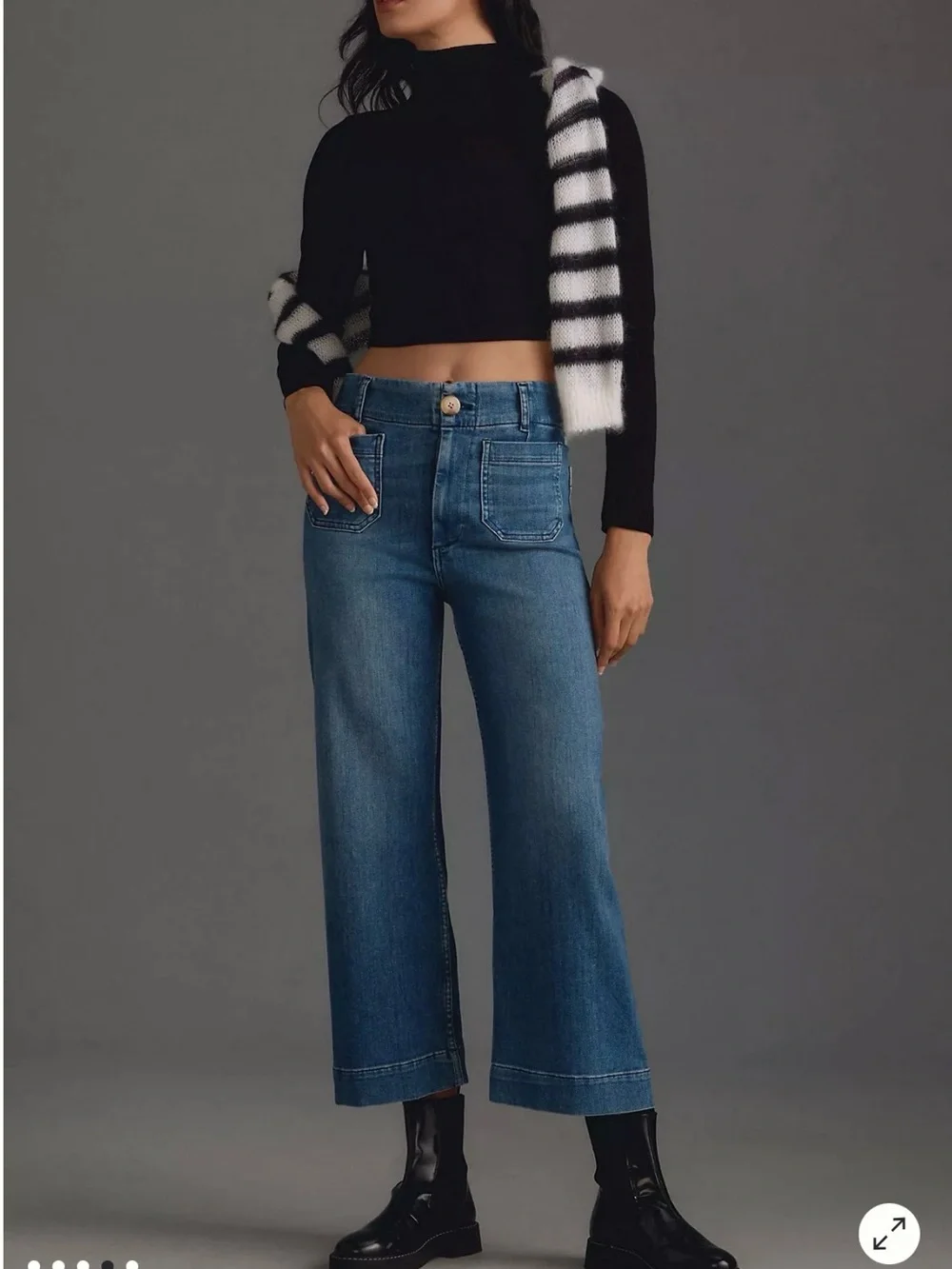 Maeve Anthropologie The Colette Jeans 27 Wide Leg Crop Patch Pocket Blue